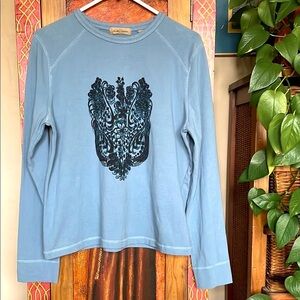 i. e. Relaxed T-Shirt Top Cotton Blend Blue Long Sleeve Women’s Sz: L
